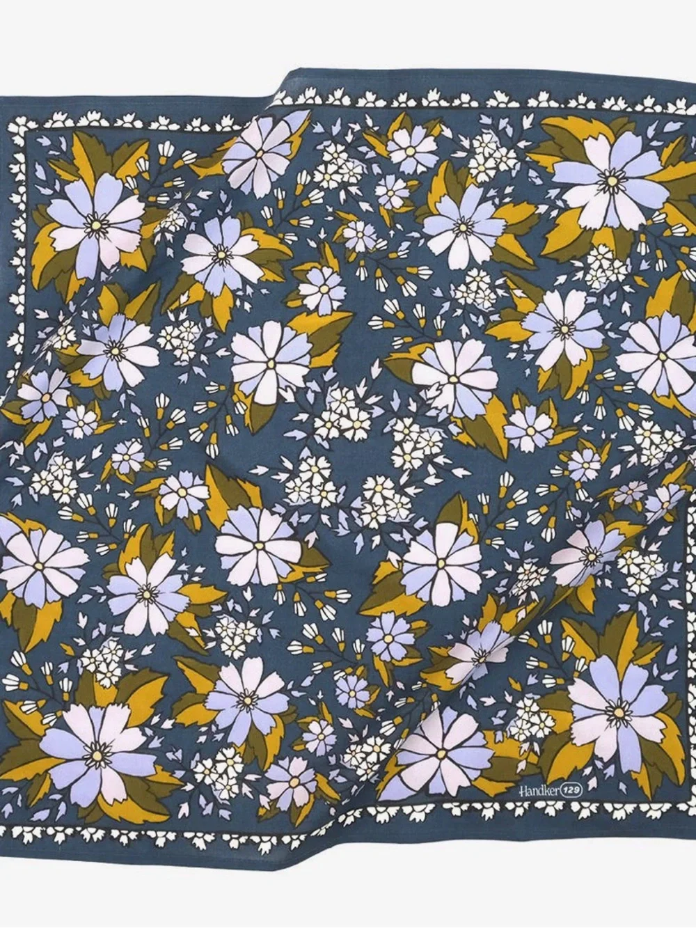 Handker Bandanas Floral Print Scarf in Navy, Lilac & Mustard